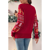 Knit Christmas Print Round Neck Loose Fit Sweater - MVTFASHION.COM