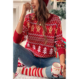 Knit Christmas Print Round Neck Loose Fit Sweater - MVTFASHION.COM