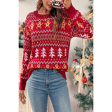 Knit Christmas Print Round Neck Loose Fit Sweater - MVTFASHION.COM