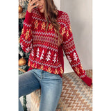 Knit Christmas Print Round Neck Loose Fit Sweater - MVTFASHION.COM