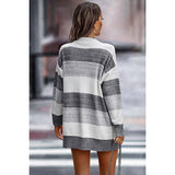 Knit Colorblock Strip Button Pockets Cardigan - MVTFASHION.COM