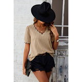 Knit Loose Fit V Neck Solid Drop Shoulder Top - MVTFASHION.COM