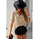 Knit Loose Fit V Neck Solid Drop Shoulder Top - MVTFASHION.COM