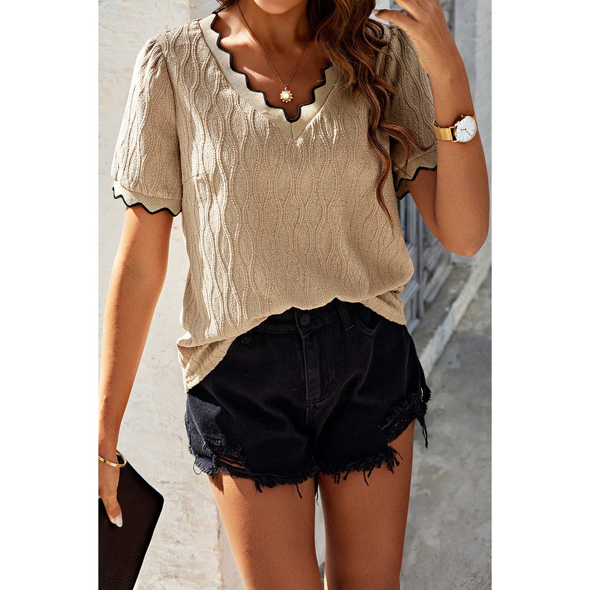 Knit Loose Fit V Neck Solid Drop Shoulder Top - MVTFASHION.COM