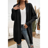 Knit Open Front Bishop Sleeves Pockets Cardigan - MVTFASHION.COM