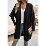 Knit Open Front Bishop Sleeves Pockets Cardigan - MVTFASHION.COM