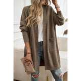 Knit Open Front Bishop Sleeves Pockets Cardigan - MVTFASHION.COM