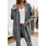 Knit Open Front Bishop Sleeves Pockets Cardigan - MVTFASHION.COM