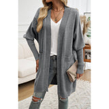 Knit Open Front Bishop Sleeves Pockets Cardigan - MVTFASHION.COM