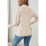 Knit Round Neck Cross Hollow Out Solid Sweater - MVTFASHION.COM