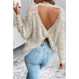 Knit Round Neck Drop Shoulder Back Cutout Sweater - MVTFASHION.COM