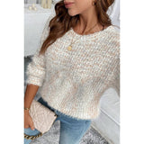 Knit Round Neck Drop Shoulder Back Cutout Sweater - MVTFASHION.COM