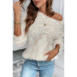 Knit Round Neck Drop Shoulder Back Cutout Sweater - MVTFASHION.COM