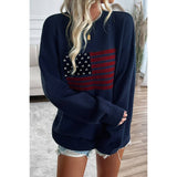 Knit Round Neck Flag Print Loose Fit Sweater - MVTFASHION.COM