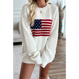 Knit Round Neck Flag Print Loose Fit Sweater - MVTFASHION.COM