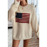 Knit Round Neck Flag Print Loose Fit Sweater - MVTFASHION.COM