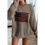 Knit Round Neck Flag Print Loose Fit Sweater - MVTFASHION.COM