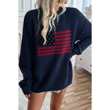 Knit Round Neck Flag Print Loose Fit Sweater - MVTFASHION.COM