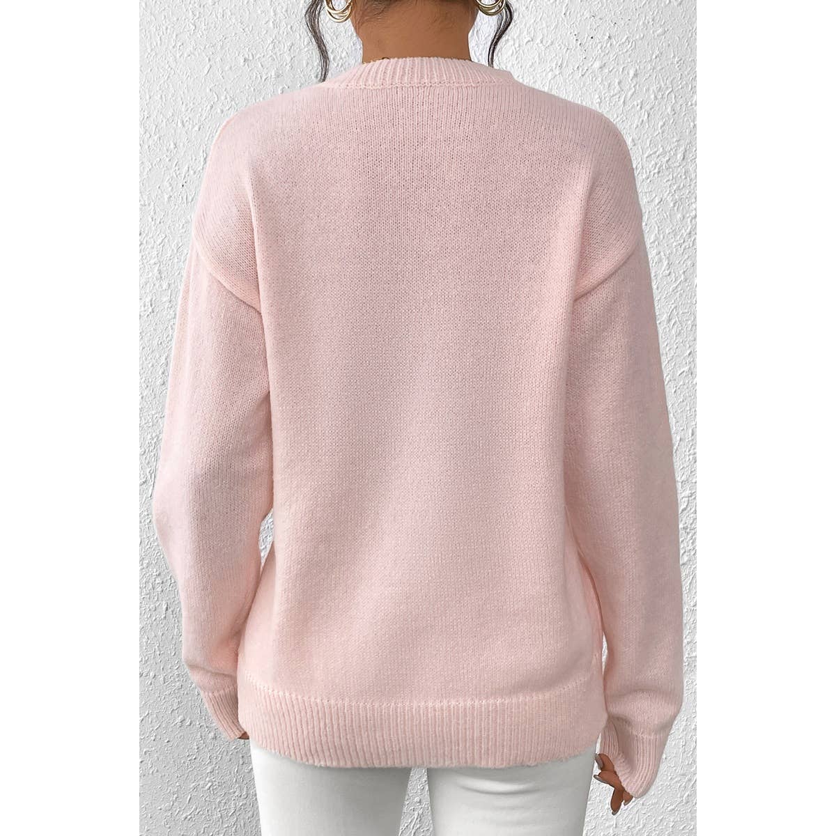 Knit Sequin Bow Round Neck Loose Fit Sweater - MVTFASHION.COM