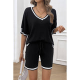 Knit Solid Deep V Neck Loose Drawstring Loose Set - MVTFASHION.COM