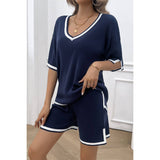 Knit Solid Deep V Neck Loose Drawstring Loose Set - MVTFASHION.COM