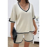 Knit Solid Deep V Neck Loose Drawstring Loose Set - MVTFASHION.COM