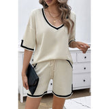 Knit Solid Deep V Neck Loose Drawstring Loose Set - MVTFASHION.COM