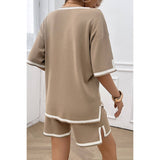 Knit Solid Deep V Neck Loose Drawstring Loose Set - MVTFASHION.COM