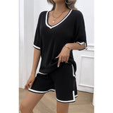 Knit Solid Deep V Neck Loose Drawstring Loose Set - MVTFASHION.COM