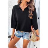 Knit Solid Loose Fit Collar Blouse Sweater - MVTFASHION.COM