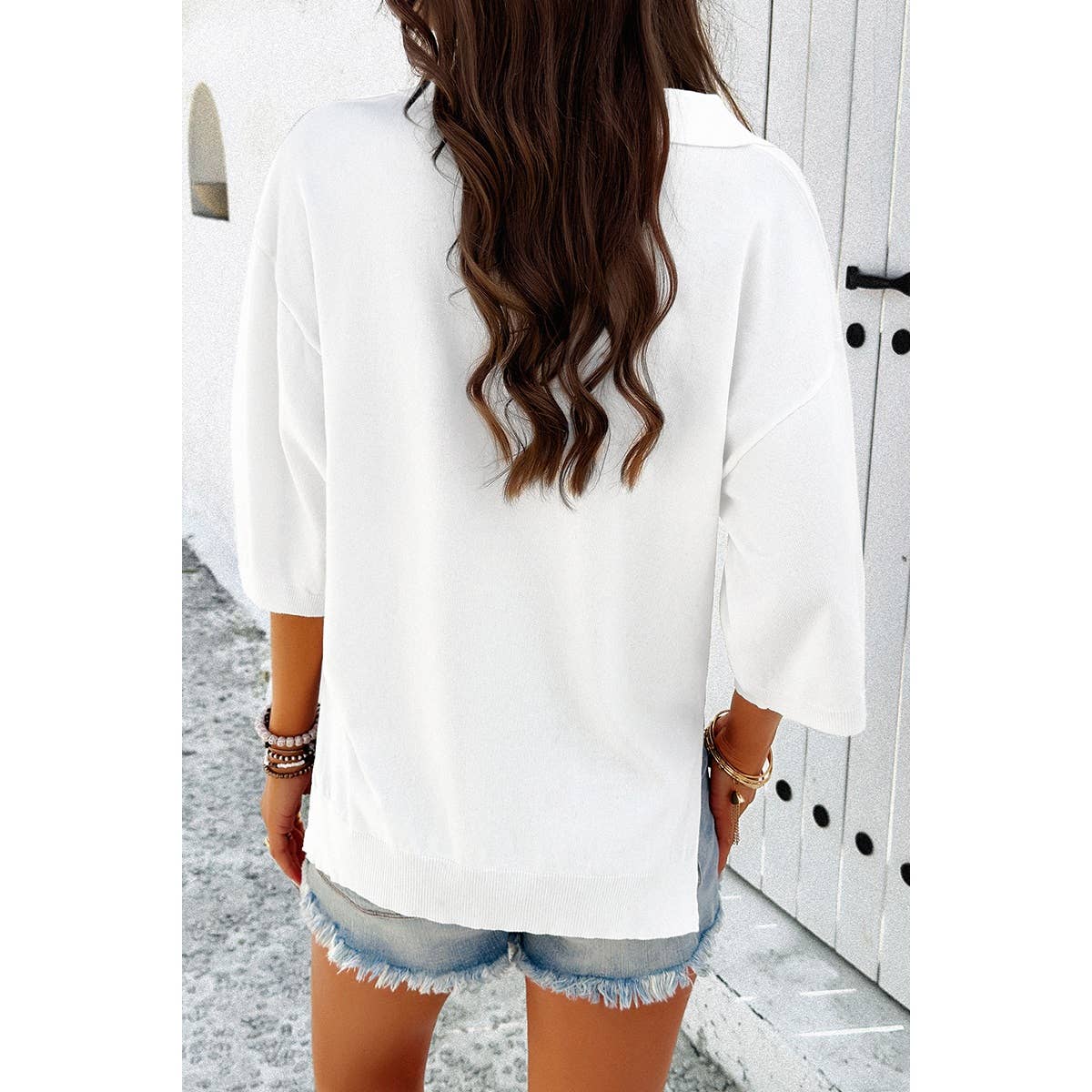 Knit Solid Loose Fit Collar Blouse Sweater - MVTFASHION.COM