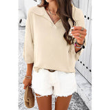 Knit Solid Loose Fit Collar Blouse Sweater - MVTFASHION.COM