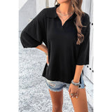 Knit Solid Loose Fit Collar Blouse Sweater - MVTFASHION.COM