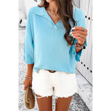 Knit Solid Loose Fit Collar Blouse Sweater - MVTFASHION.COM