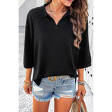 Knit Solid Loose Fit Collar Blouse Sweater - MVTFASHION.COM