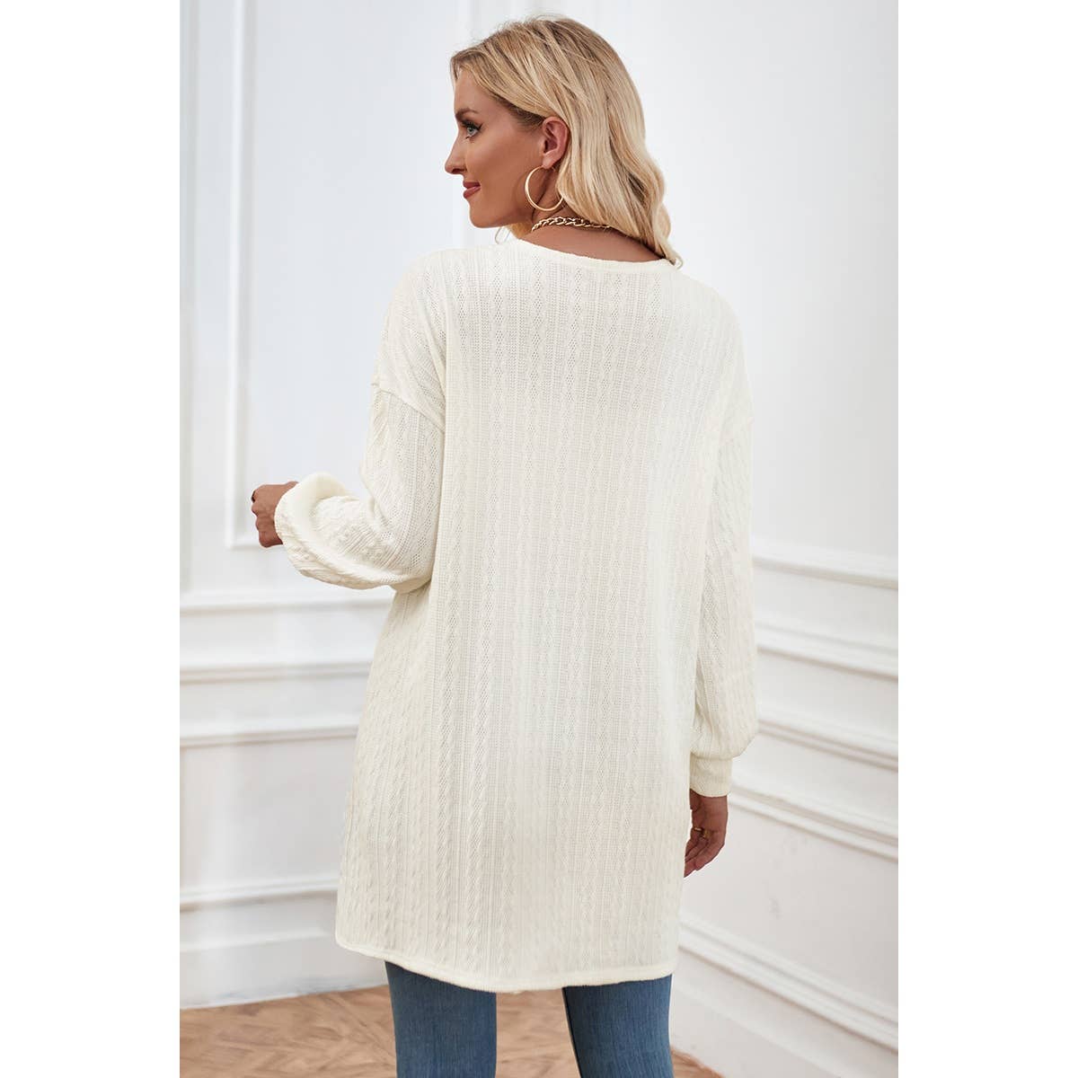 Knit Solid Pockets Loose Drop Shoulder Cardigan - MVTFASHION.COM