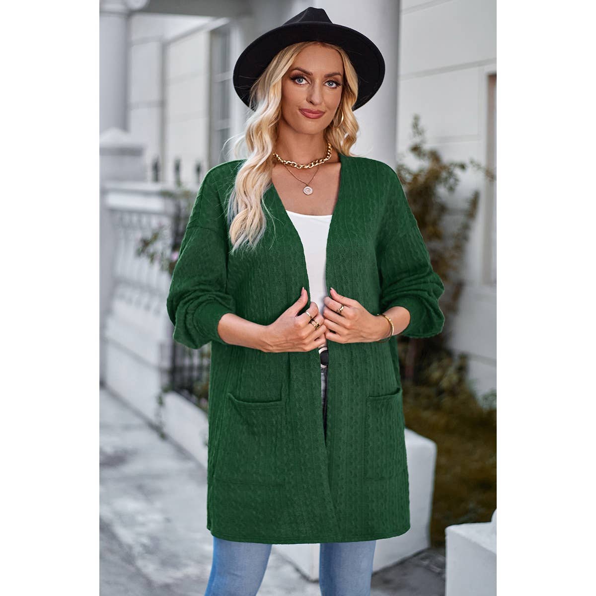 Knit Solid Pockets Loose Drop Shoulder Cardigan - MVTFASHION.COM