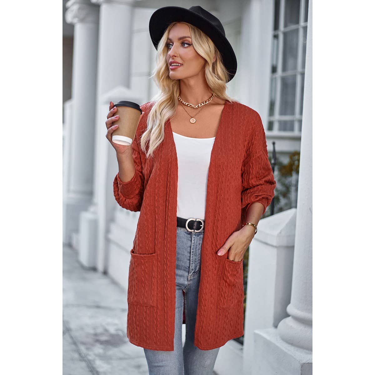 Knit Solid Pockets Loose Drop Shoulder Cardigan - MVTFASHION.COM