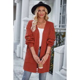 Knit Solid Pockets Loose Drop Shoulder Cardigan - MVTFASHION.COM