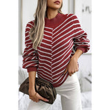 Knit Strip Color Block Loose Long Sleeves Sweater - MVTFASHION.COM