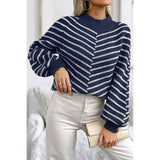 Knit Strip Color Block Loose Long Sleeves Sweater - MVTFASHION.COM