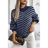 Knit Strip Color Block Loose Long Sleeves Sweater - MVTFASHION.COM