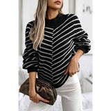 Knit Strip Color Block Loose Long Sleeves Sweater - MVTFASHION.COM