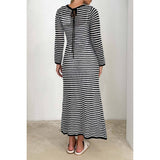 Knit Strip Long Sleeves Back Knot Fit Full Dress - MVTFASHION.COM