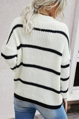 KNIT STRIP LONG SLEEVES SWEATER - MVTFASHION.COM