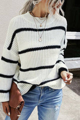 KNIT STRIP LONG SLEEVES SWEATER - MVTFASHION.COM