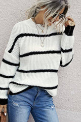 KNIT STRIP LONG SLEEVES SWEATER - MVTFASHION.COM