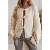 Knit Tied Round Neck Dropped Shoulder Cardigan - MVTFASHION.COM