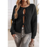 Knit Tied Round Neck Dropped Shoulder Cardigan - MVTFASHION.COM