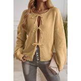 Knit Tied Round Neck Dropped Shoulder Cardigan - MVTFASHION.COM